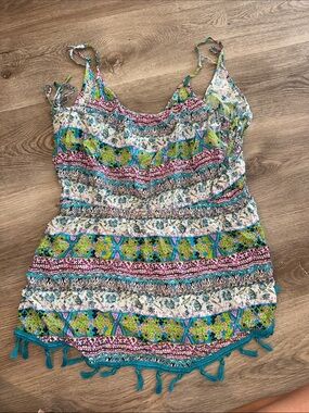 Victoria's Secret Teal, Pink and Green Printed Tie-Shoulder Coverup